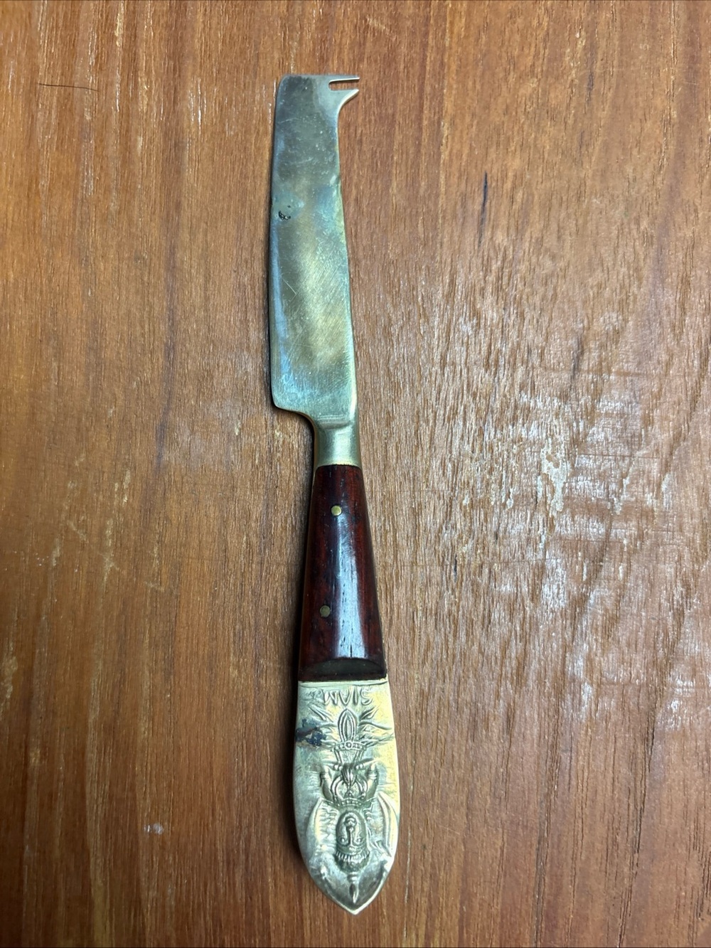 Vintage Siam Thailand Cheese Knife Cleaver Silverware Brass Wood Handle Flatware